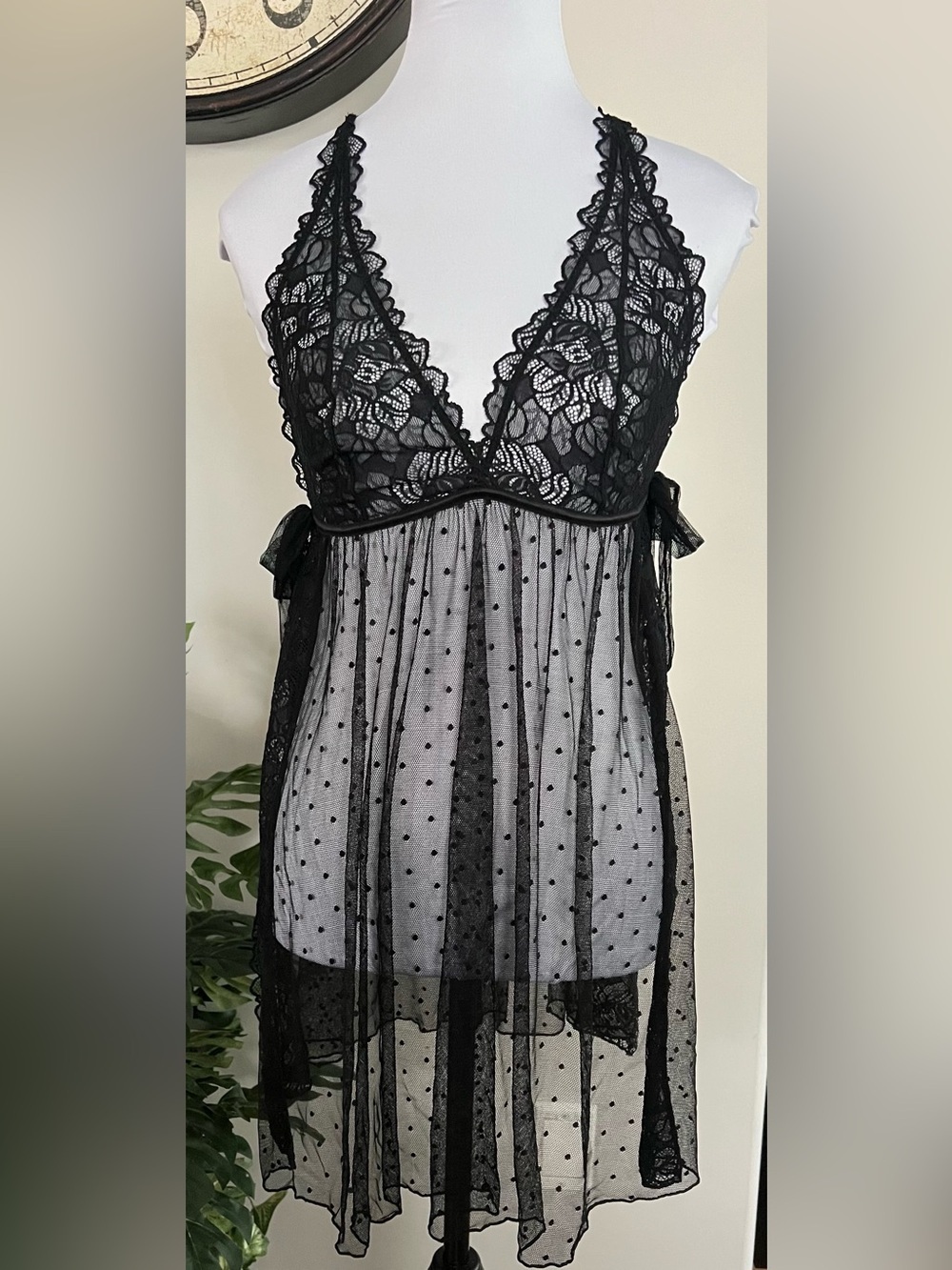 La Vie En Rose Black Baby Doll Sheer Nightgown